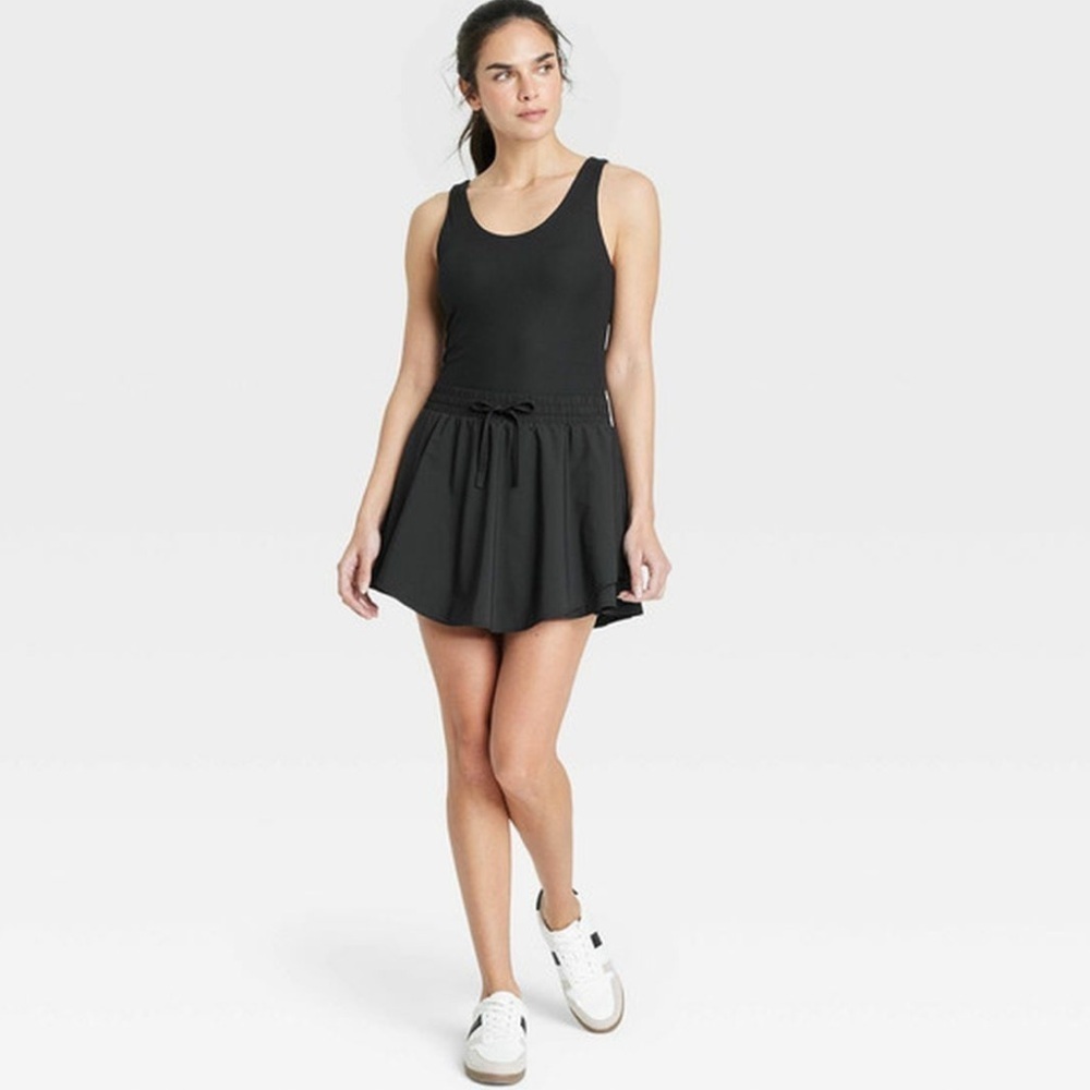 JoyLab Ribbed Sleeveless Mixed Media Active Dress w Shorts